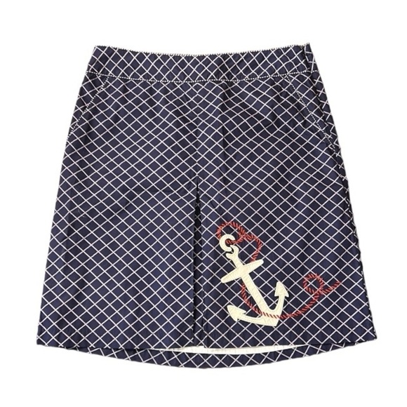 L.L. Bean Dresses & Skirts - L.L. Bean Pleated Nautical Anchor Blue White A-Line Skirt Size 10